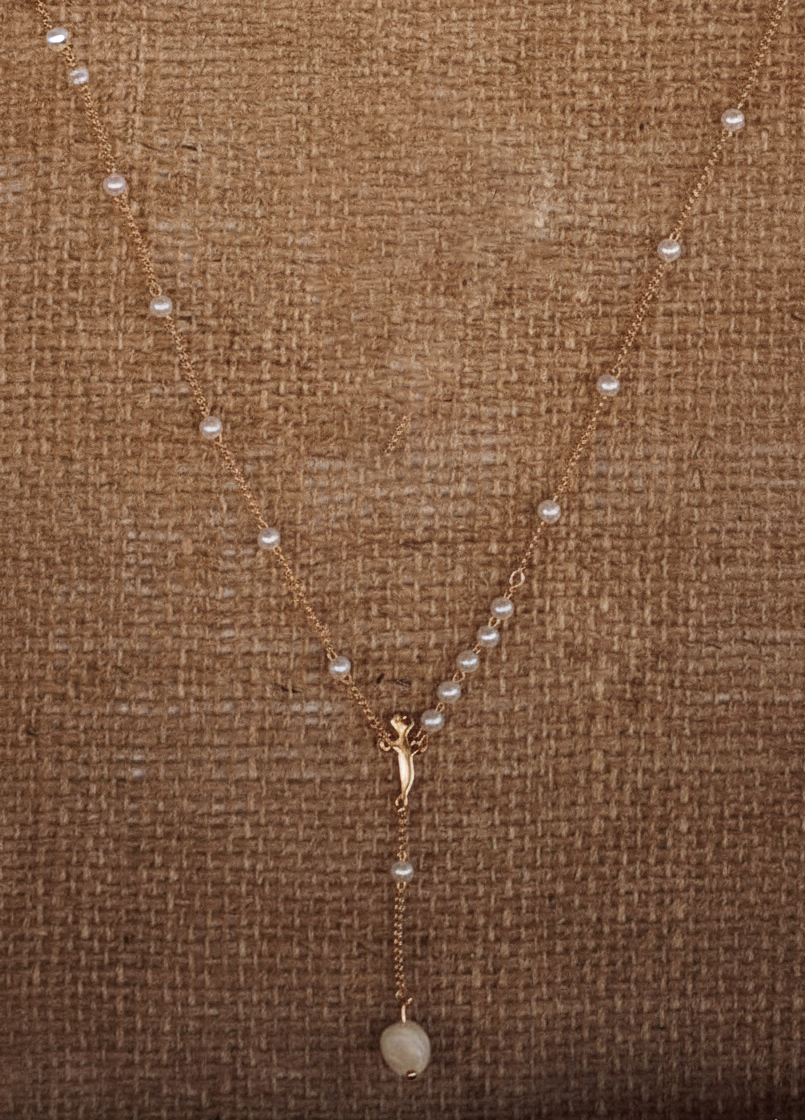 Arabic Initial Pearl Lariat Necklace