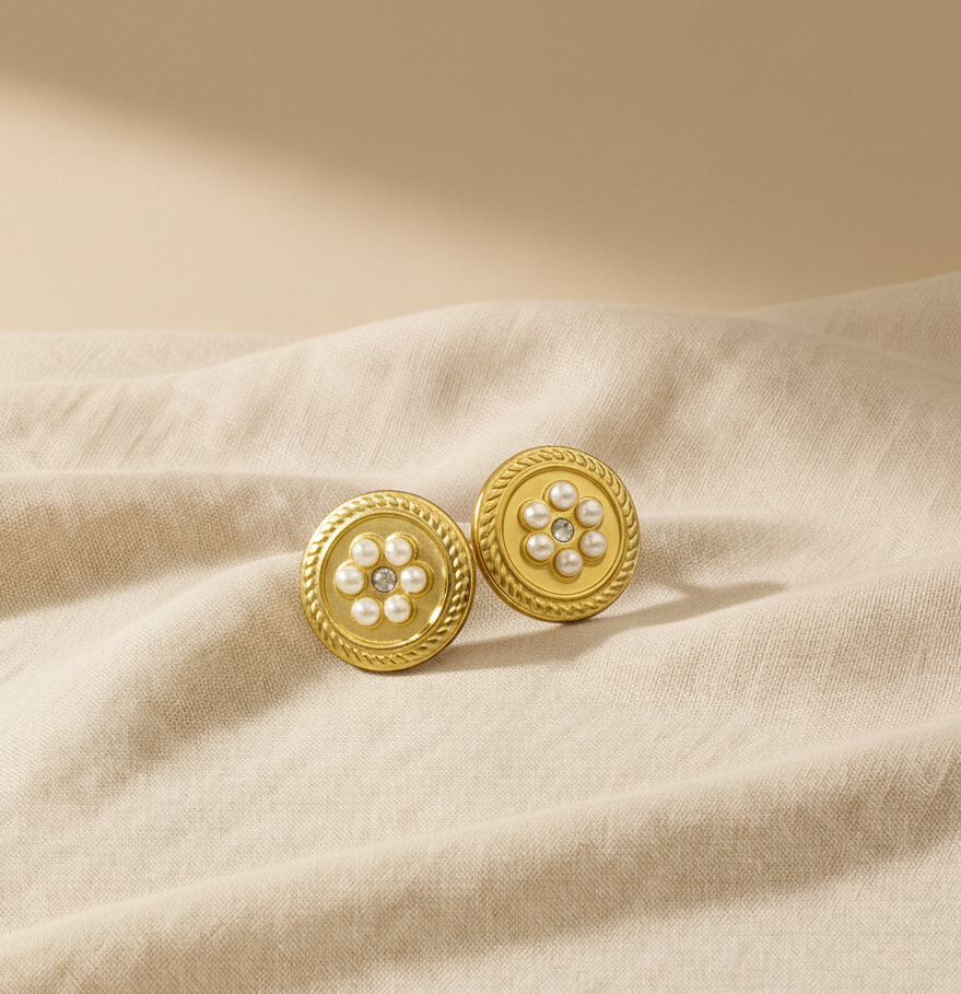 Pearl Bloom Golden Earrings