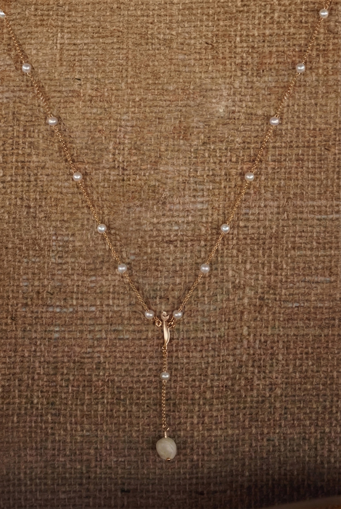 Arabic Initial Pearl Lariat Necklace