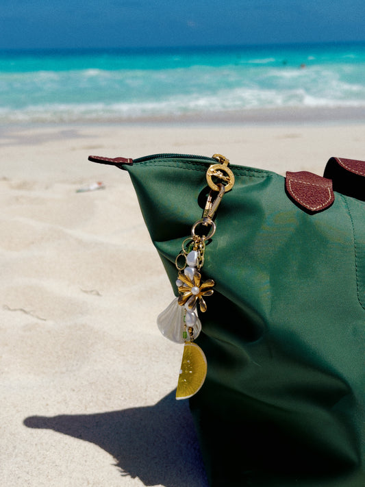 Citrus Charm – Juicy Lemon & Seashell Bag Accessory