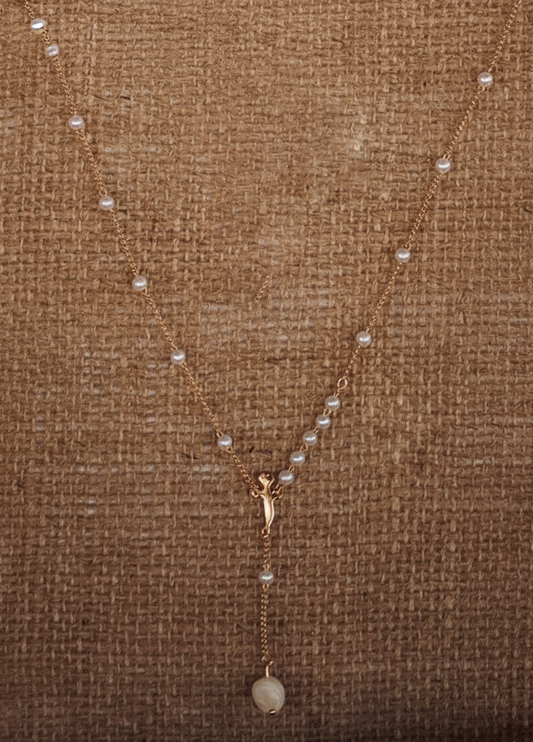 Arabic Initial Pearl Lariat Necklace