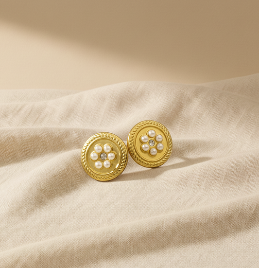 Pearl Bloom Golden Earrings