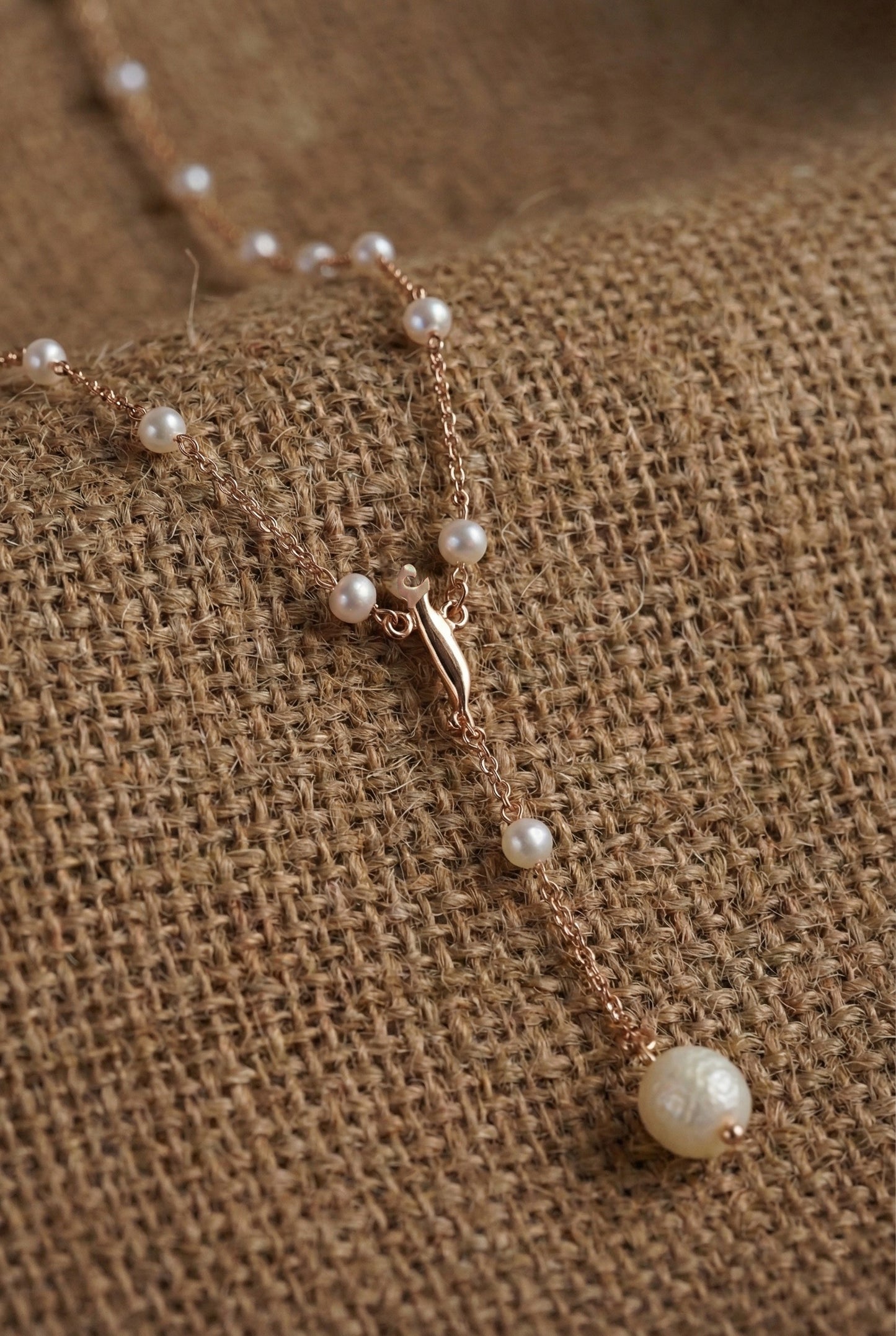 Arabic Initial Pearl Lariat Necklace