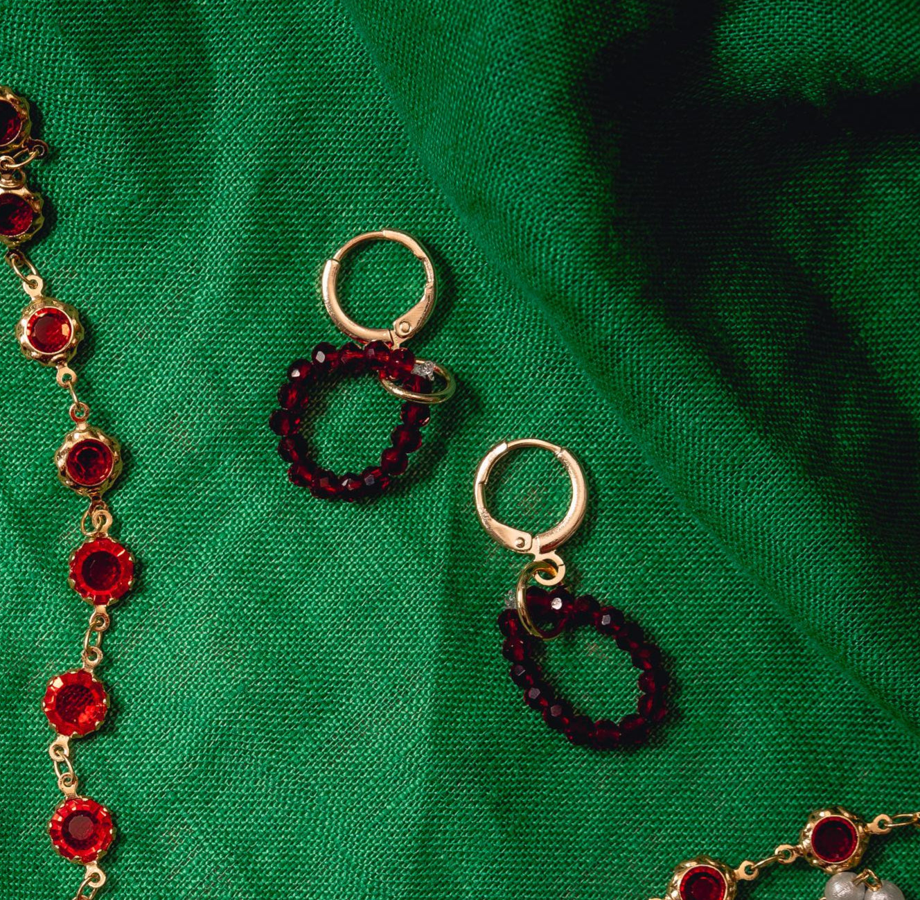 Crimson Agate Hoop Earrings
